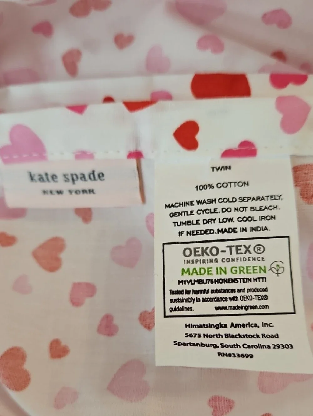Kate Spade Pink Red Hearts Print cotton Twin Flat Sheet 1 Standard Pillowcase